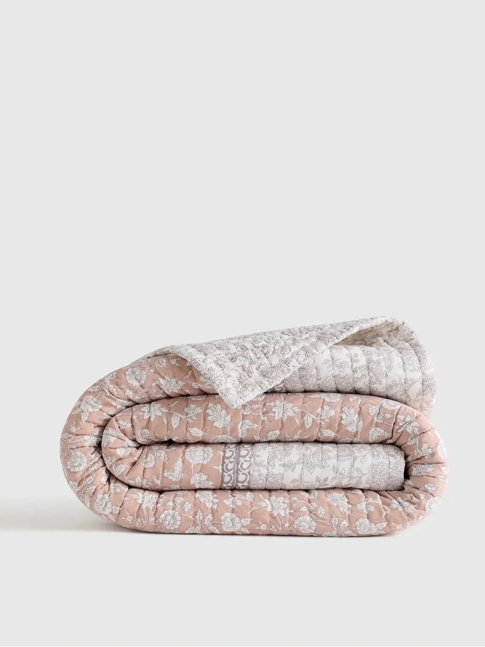 Quince 100% Organic Cotton Block Print Quilt in Rose Full/Queen 1318